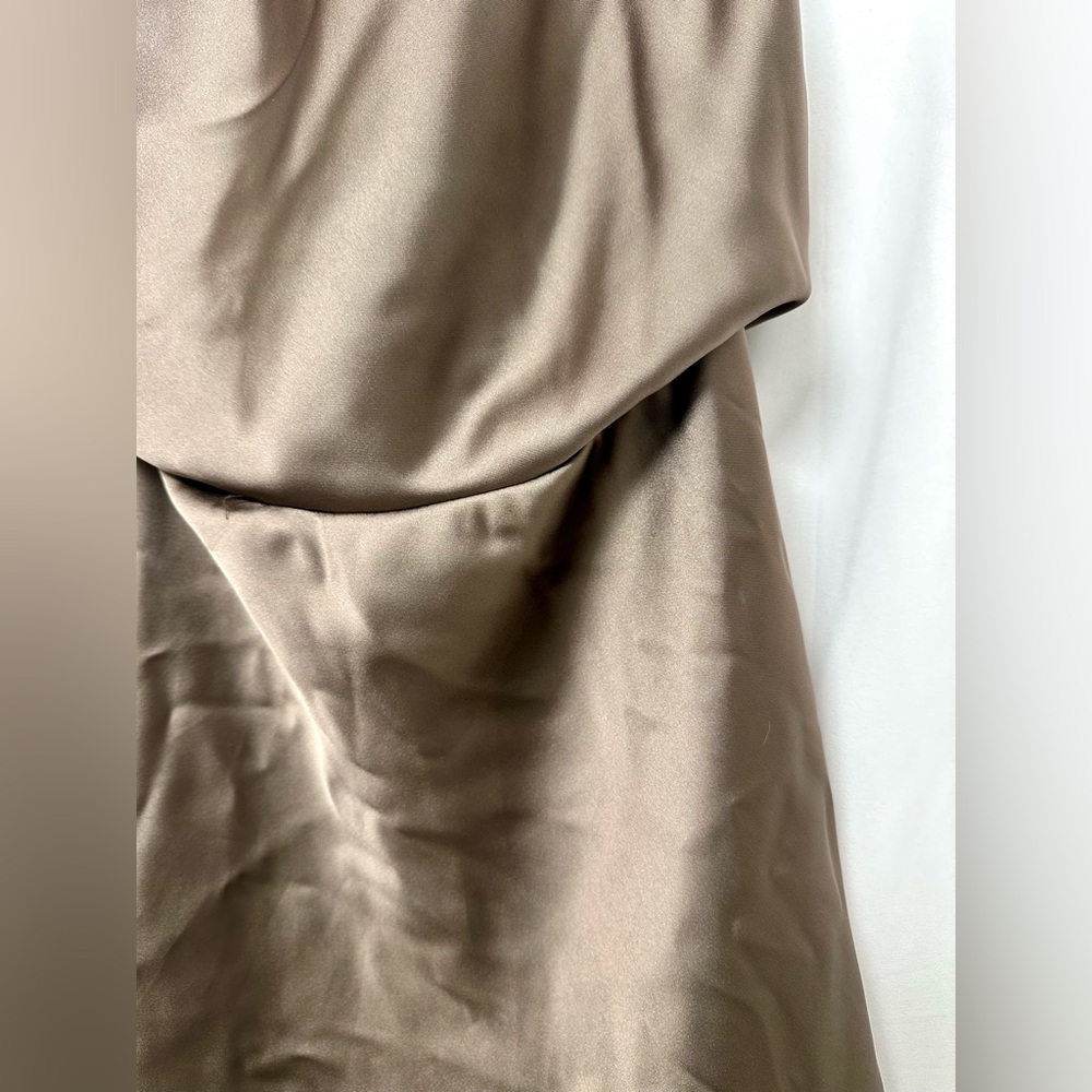 Zara Satin Cowl Neck Strapless Dress in Taupe - Picture 6 of 8